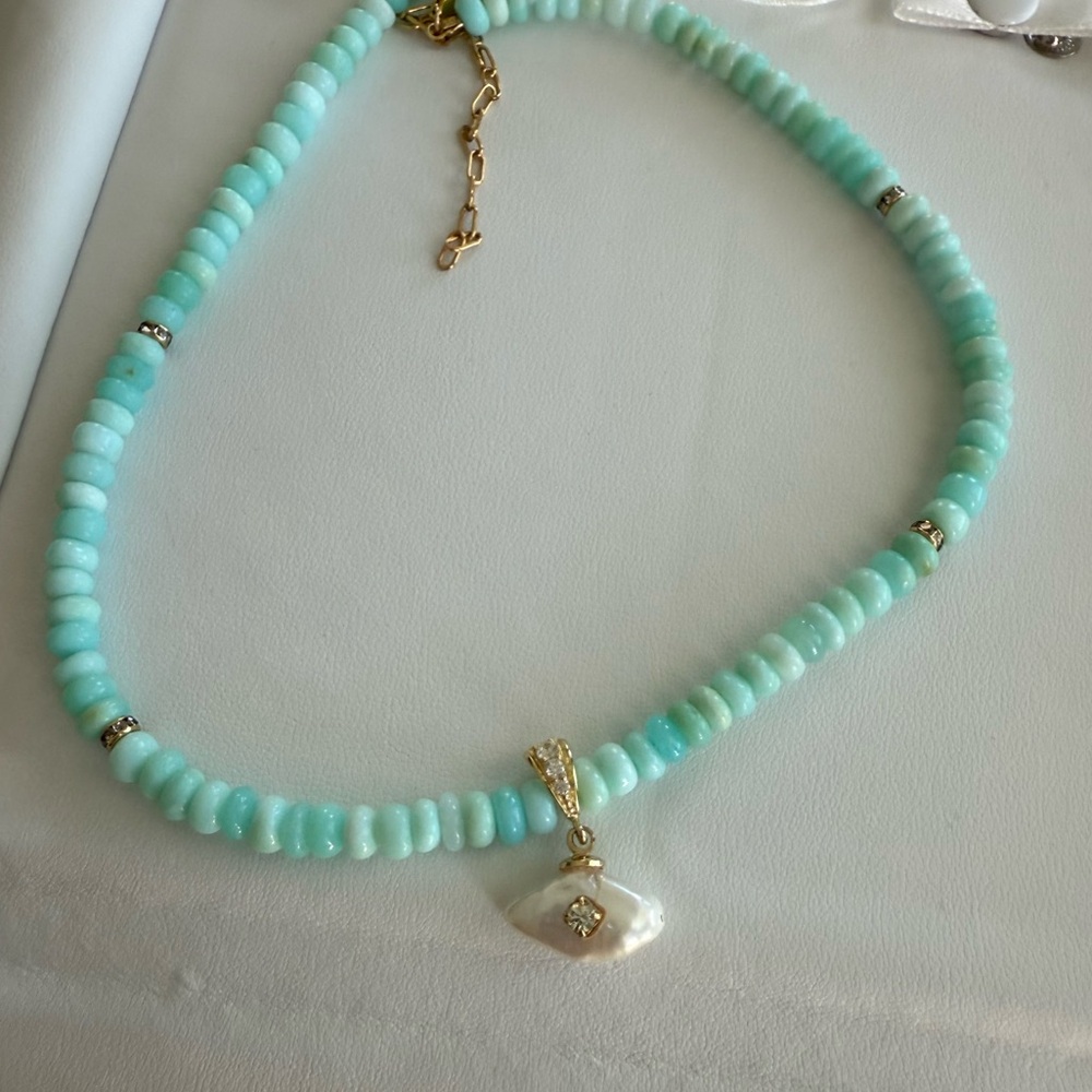 Amazonite Necklace with Mother of Pearl Pendant